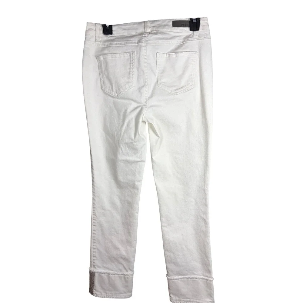 Ecru The Bel-Air Cuffed Skinny Jeans White Rhinestone Detail Womens Size 4 - Picture 5 of 11
